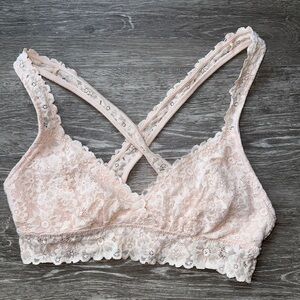 Aerie Pink Lace Bralette with Floral Design
